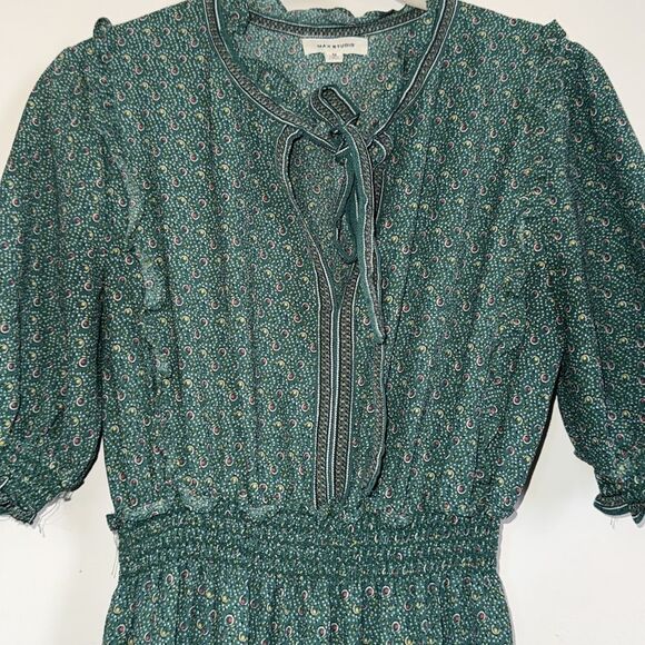 Max Studio Green Floral Print Tie-Neck Smocked Waist Maxi Dress Size M - Picture 5 of 10